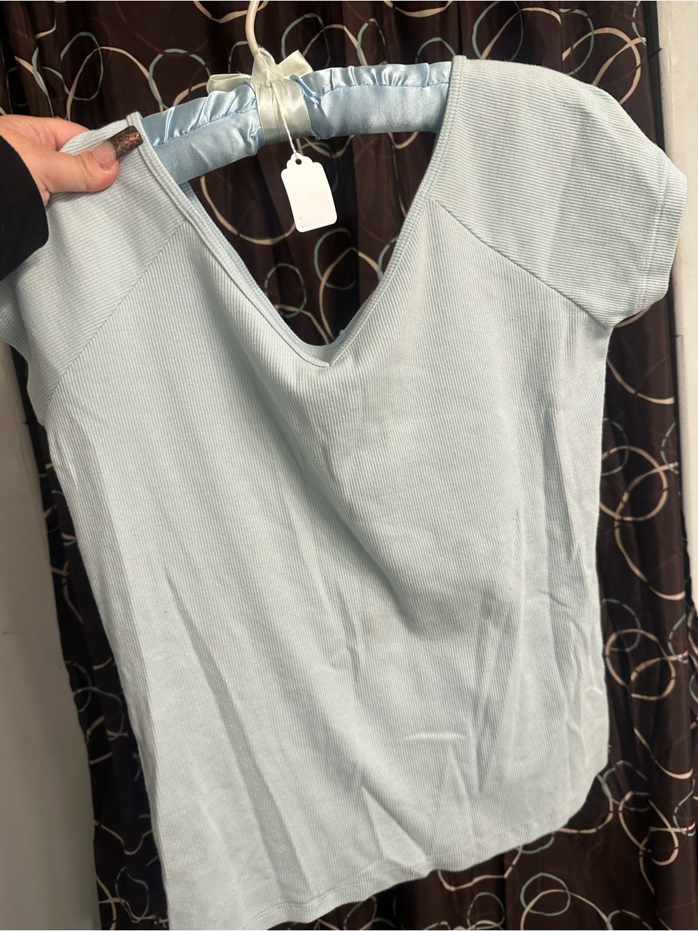 American Eagle Outfitters Light Blue Ribbed V-Neck Short Sleeve Top